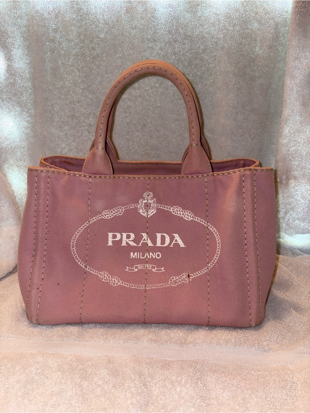 Prada Milano Small Pink Canvas Canapa Tote Authentic